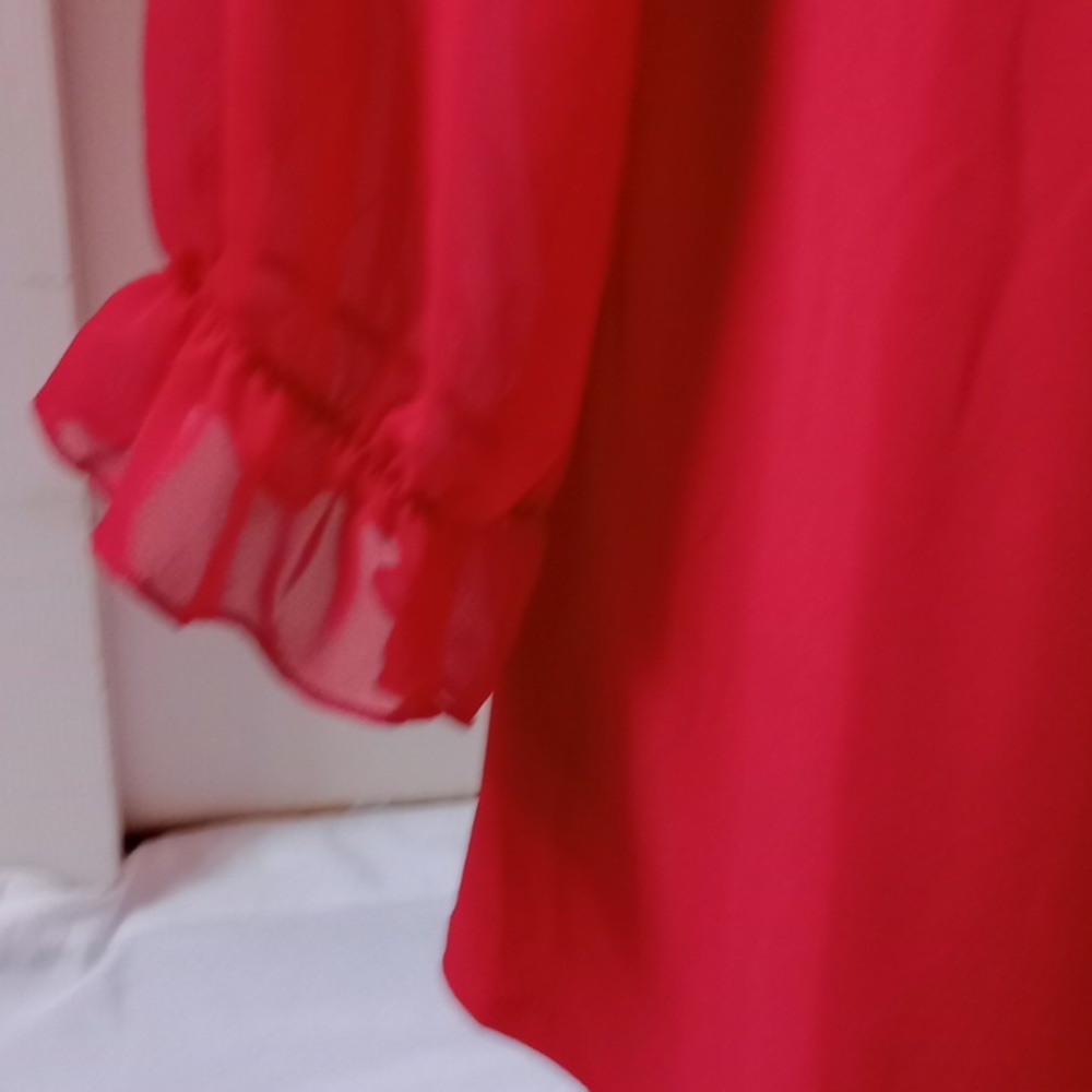 Adele & May Vibrant Red Blouse w/ Strap Detail & Rhinestones | XL - Picture 5 of 10